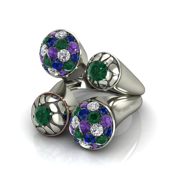 Silver Ring With White Green Blue and Amethyst CZ - Craig Shelly