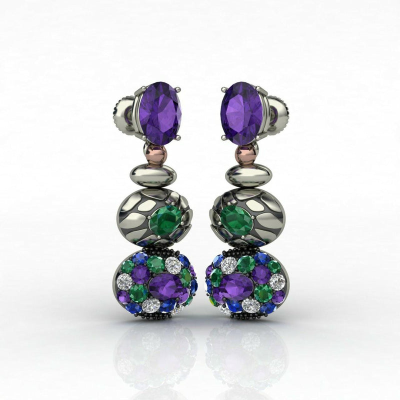 Silver Earring With White Blue Green and Amethyst CZ - Craig Shelly